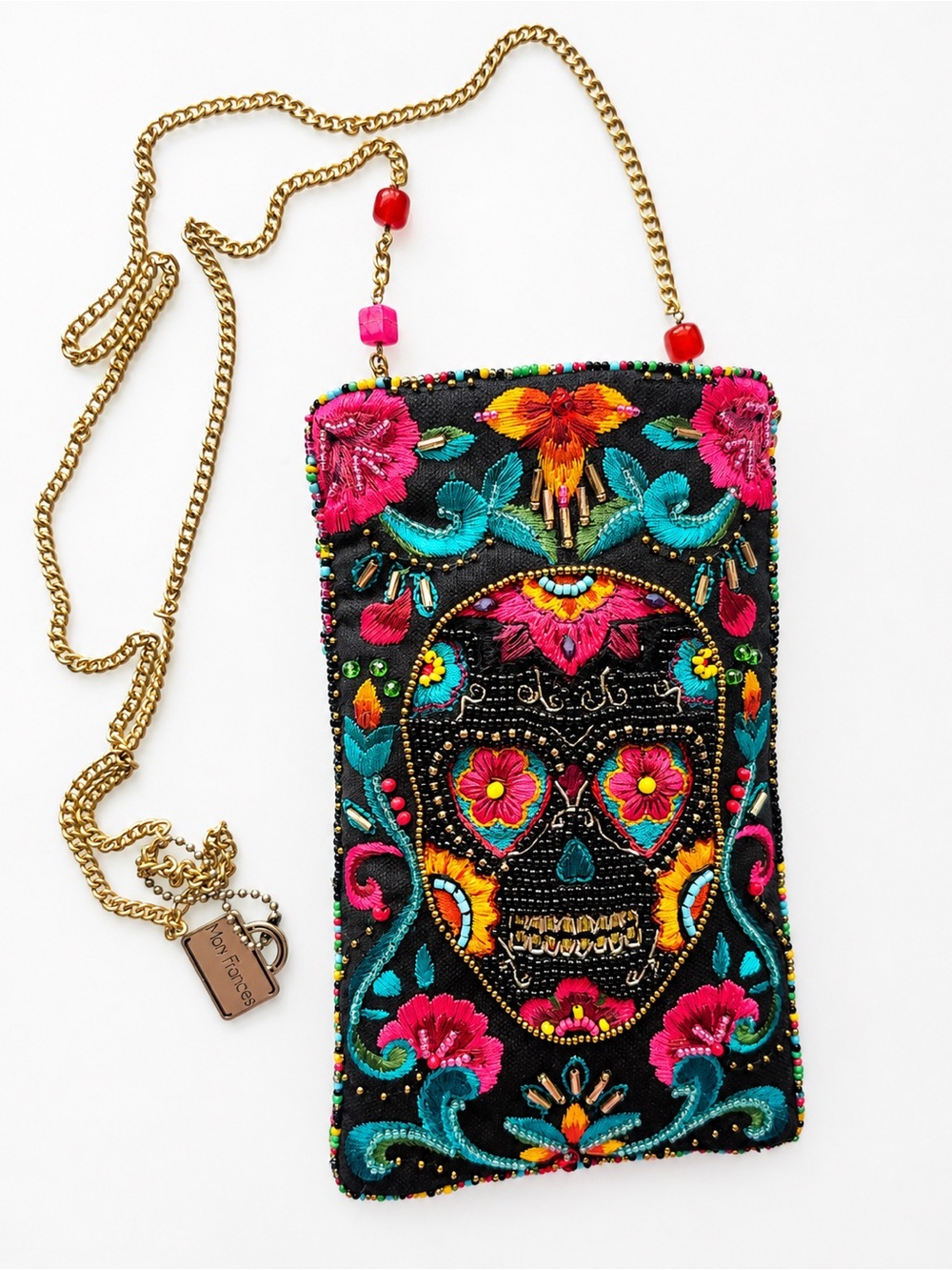 Mary Frances Sugar Skull Beaded Crossbody Bag Colorful Floral Day of Dead